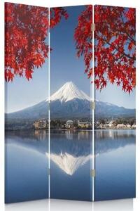 Ozdobný paraván Japonská sopka hora Fudži červená - 110x170 cm, třídílný, klasický paraván
