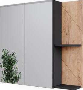 Skříňka se zrcadlem do koupelny Vicco Irma Antracit/zlatý dub 80 x 75 cm, Model 52080