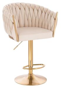 LuxuryForm DESIGN Barová židle NORDEN VELUR na zlaté kulaté podstavě - krémová