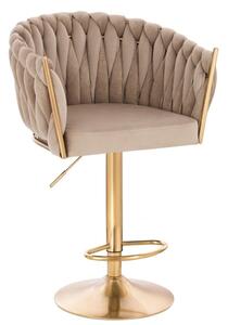 LuxuryForm DESIGN Barová židle NORDEN VELUR na zlaté kulaté podstavě - latte