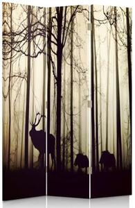 Ozdobný paraván Jelen v lese Fog Brown - 110x170 cm, třídílný, klasický paraván