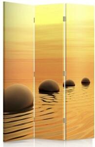 Ozdobný paraván Zen Spa Kameny Voda Žlutá - 110x170 cm, třídílný, klasický paraván