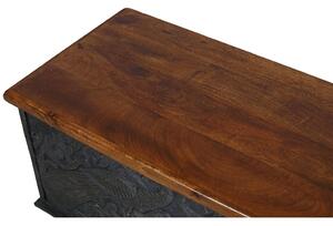 Truhla z mangového dřeva zdobená ručními řezbami, 89x44x50cm (AN)