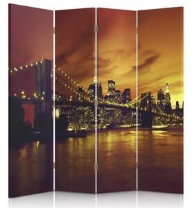 Ozdobný paraván Západ slunce na Manhattanu v New Yorku - 145x170 cm, čtyřdílný, klasický paraván