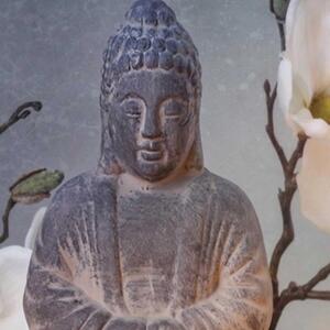 Ozdobný paraván Buddha šedé květiny kámen - 145x170 cm, čtyřdílný, klasický paraván