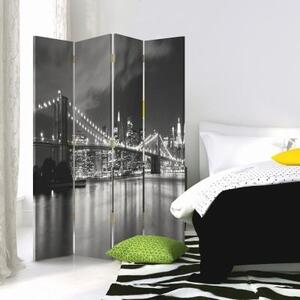 Ozdobný paraván Newyorský most Černobílý - 145x170 cm, čtyřdílný, klasický paraván