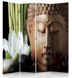 Ozdobný paraván Buddha Bambusové květiny - 145x170 cm, čtyřdílný, klasický paraván