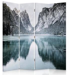 Ozdobný paraván Hory Jezero Krajina - 145x170 cm, čtyřdílný, klasický paraván