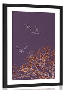 Plakát s paspartou přelet ptáků nad stromem