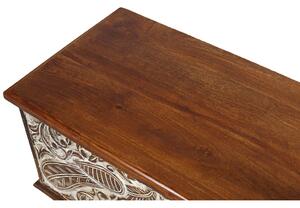 Truhla z mangového dřeva zdobená ručními řezbami, 89x44x50cm (AP)