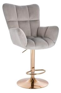 LuxuryForm DESIGN Barové křeslo AURORA VELUR na zlaté kulaté podstavě - světle šedé