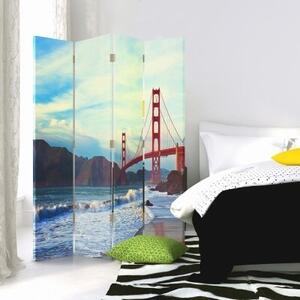 Ozdobný paraván New York Golden Gate - 145x170 cm, čtyřdílný, klasický paraván