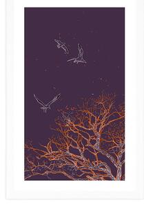 Plakát s paspartou přelet ptáků nad stromem