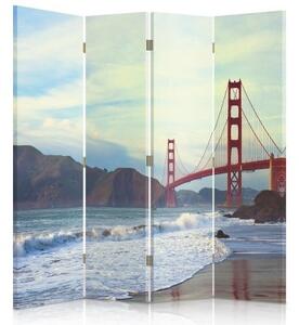 Ozdobný paraván New York Golden Gate - 145x170 cm, čtyřdílný, klasický paraván
