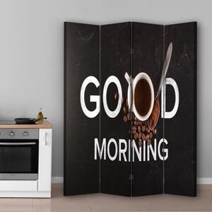 Ozdobný paraván Dobré ráno, káva - 145x170 cm, čtyřdílný, klasický paraván