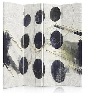 Ozdobný paraván Abstraktní koule černá a bílá - 145x170 cm, čtyřdílný, klasický paraván