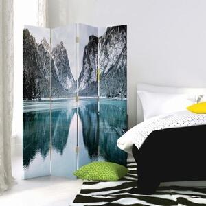 Ozdobný paraván Hory Jezero Krajina - 145x170 cm, čtyřdílný, klasický paraván