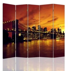 Ozdobný paraván Západ slunce na Manhattanu v New Yorku - 180x170 cm, pětidílný, klasický paraván