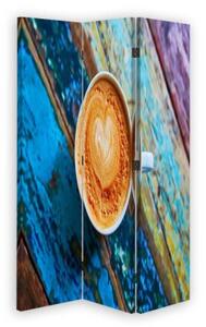 Ozdobný paraván Šálky na kávu Retro Wood - 110x170 cm, třídílný, klasický paraván