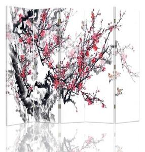 Ozdobný paraván Japonský třešňový květ - 180x170 cm, pětidílný, klasický paraván