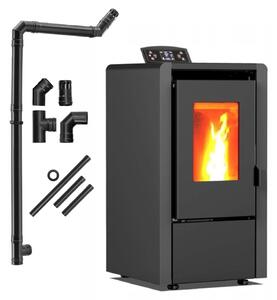 Peletová kamna THUNDER LEYLA BLACK 6,3 kW s Wi-Fi, ovládáním přes aplikaci, teplovzdušným ventilátorem, zásobníkem na pelety 16 kg