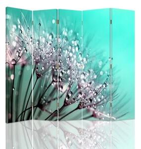 Ozdobný paraván Dmychadlo Tyrkysová květina - 180x170 cm, pětidílný, klasický paraván