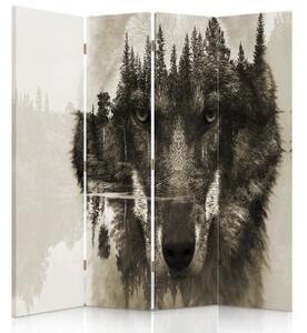 Ozdobný paraván Vlk Lesní zvířata Příroda - 145x170 cm, čtyřdílný, klasický paraván
