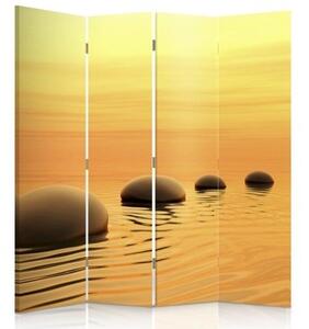 Ozdobný paraván Zen Spa Kameny Voda Žlutá - 145x170 cm, čtyřdílný, klasický paraván