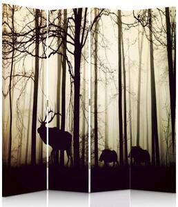 Ozdobný paraván Jelen v lese Fog Brown - 145x170 cm, čtyřdílný, klasický paraván