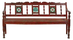 Lavička z teakového dřeva zdobená starými dlaždicemi, 175x63x92cm