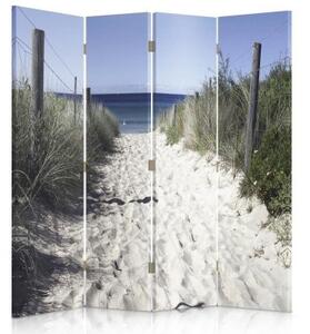 Ozdobný paraván Písečná tráva na mořské pláži - 145x170 cm, čtyřdílný, klasický paraván