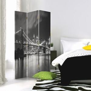 Ozdobný paraván Newyorský most Černobílý - 110x170 cm, třídílný, klasický paraván