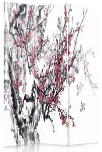 Ozdobný paraván Japonské třešňové květy - 110x170 cm, třídílný, klasický paraván