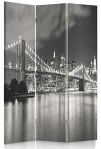 Ozdobný paraván Newyorský most Černobílý - 110x170 cm, třídílný, klasický paraván