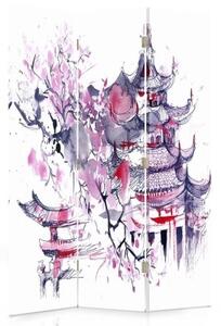 Ozdobný paraván Japonská růžová krajina - 110x170 cm, třídílný, klasický paraván