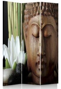 Ozdobný paraván Buddha Bambusové květiny - 110x170 cm, třídílný, klasický paraván