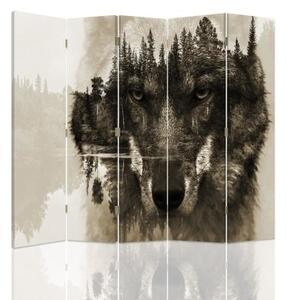 Ozdobný paraván Vlk Lesní zvířata Příroda - 180x170 cm, pětidílný, klasický paraván