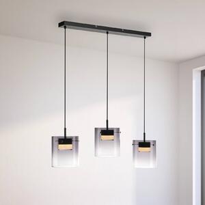 JUST LIGHT. GmbH LED závěsné světlo Elio, kouřové sklo, 3 žárovky, černé, stmívatelný, Hliník / šedá / zinek, Obývací pokoj / jídelna, Sklo, Moderní