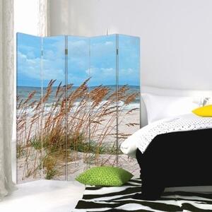 Ozdobný paraván Duny na mořské pláži - 180x170 cm, pětidílný, klasický paraván