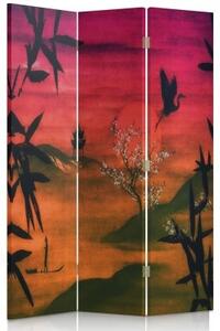 Ozdobný paraván Japonská krajina Červená - 110x170 cm, třídílný, klasický paraván