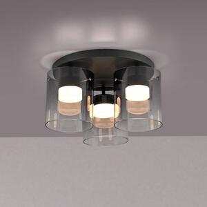 JUST LIGHT. GmbH LED stropní svítidlo Elio kouřové sklo, 3-ramenné, černé, stmívatelný, Hliník / šedá / zinek, Obývací pokoj / jídelna, Sklo, Moderní