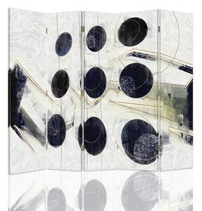 Ozdobný paraván Abstraktní koule černá a bílá - 180x170 cm, pětidílný, klasický paraván