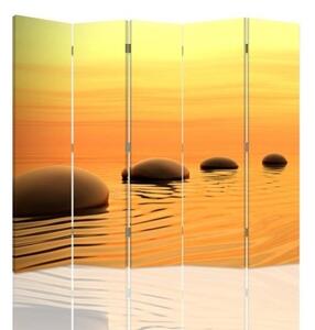 Ozdobný paraván Zen Spa Kameny Voda Žlutá - 180x170 cm, pětidílný, klasický paraván