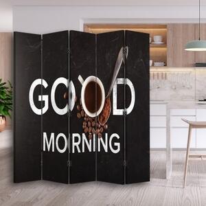 Ozdobný paraván Dobré ráno, káva - 180x170 cm, pětidílný, klasický paraván