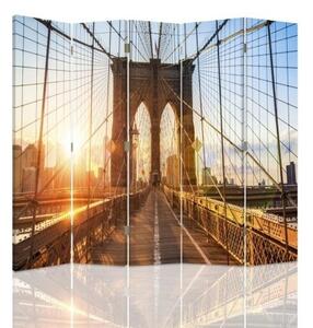 Ozdobný paraván Brooklynský most New York - 180x170 cm, pětidílný, klasický paraván