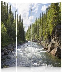 Ozdobný paraván Lesní horský potok - 145x170 cm, čtyřdílný, klasický paraván
