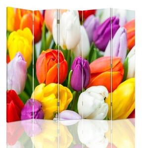 Ozdobný paraván Tulipány Květiny Barevné - 180x170 cm, pětidílný, klasický paraván
