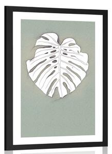 Plakát s paspartou monstera na zeleném podkladu