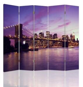 Ozdobný paraván New York City Bridge Purple - 180x170 cm, pětidílný, klasický paraván