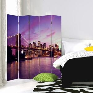 Ozdobný paraván New York City Bridge Purple - 180x170 cm, pětidílný, klasický paraván
